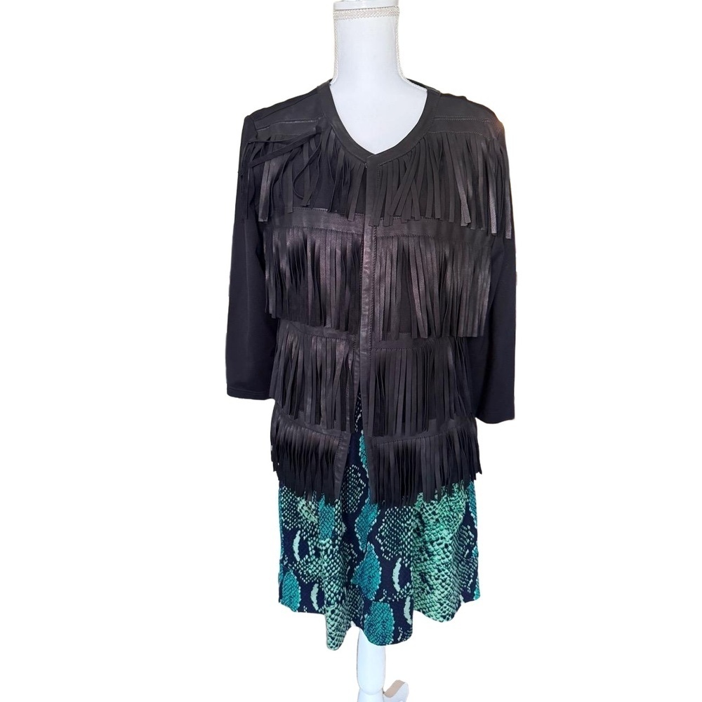 GRAYSE Jacket Womens Size L Black Fringe Leather Tiered Bohemian Western Chic